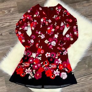 NWOT ANN Taylor long sleeve maroon floral dress
